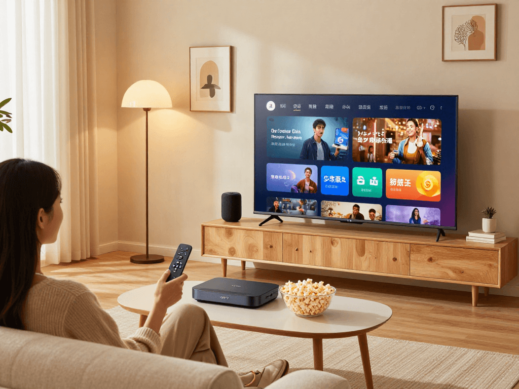 Configuration de divertissement à domicile avec Atlas Pro ONTV et une ambiance accueillante.