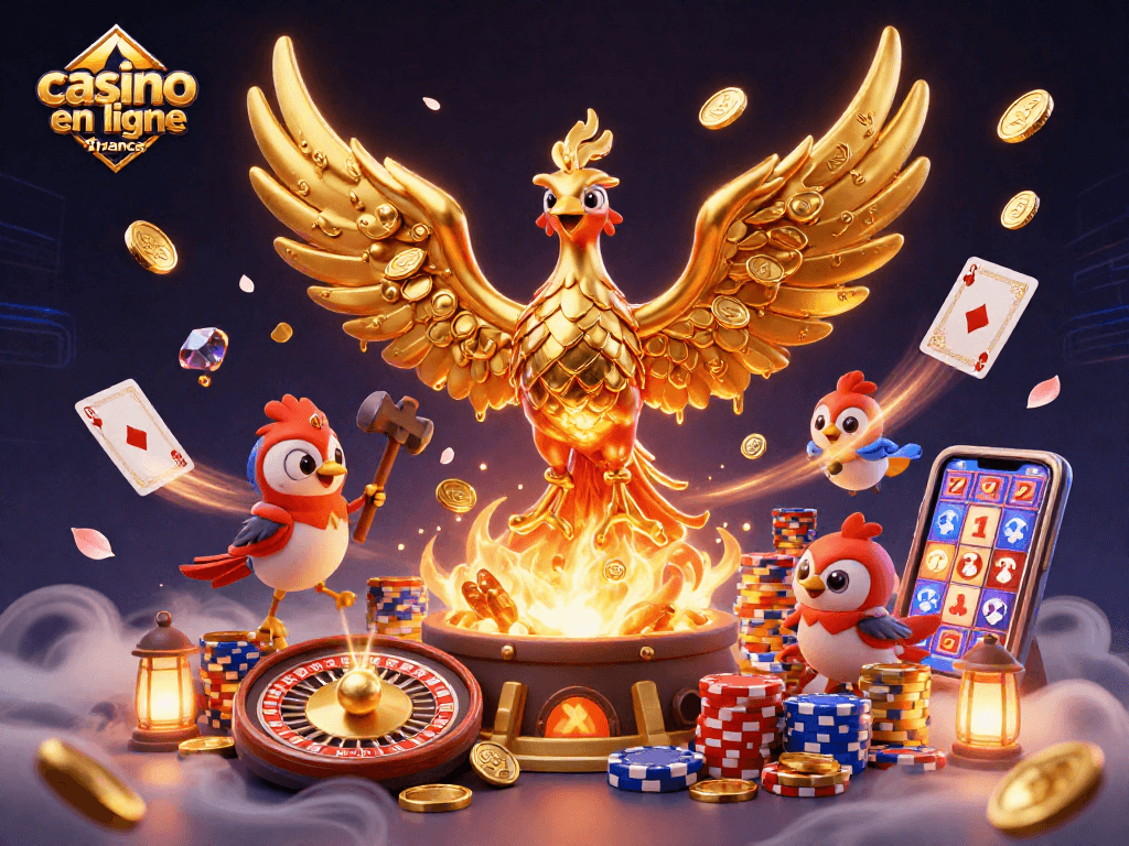 Découvrez l'univers du casino en ligne France avec une scène dynamique de jeux et de gains.