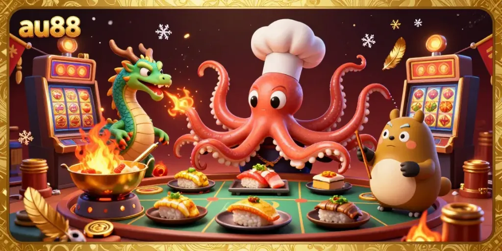 Join the excitement at au88 with unique characters in a vibrant casino scene.